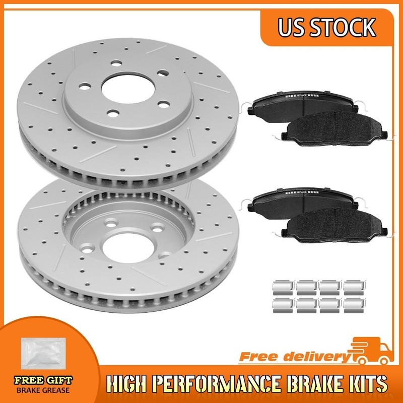 For 2005-2010 Ford Mustang V6 4.0L 293mm Front Drilled Brake Rotor Ceramic Pad
