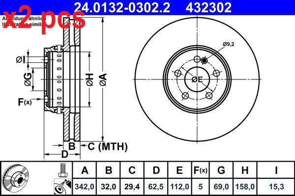 X2 PCS L&R SIDES BRAKE DISC 24.0132-0302.2