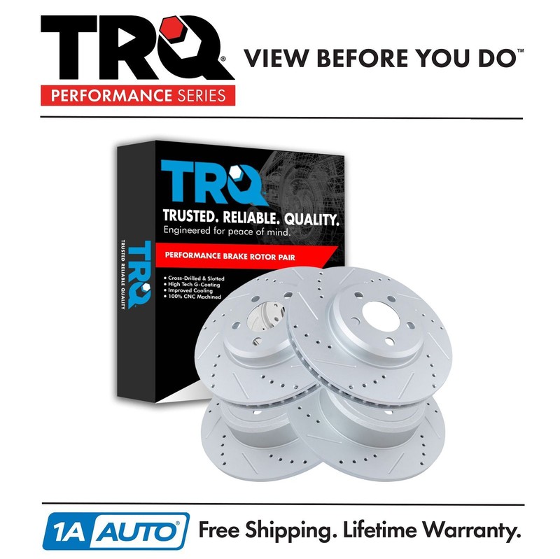 TRQ Performance Drilled & Slotted G-Coated Brake Rotor Front & Rear Kit