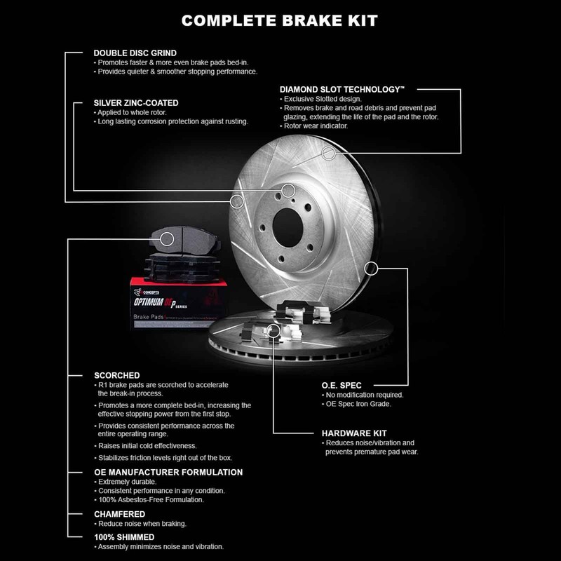 R1 Concepts Weuh1 74088 R1 Brake Rotors Slotted Silver W 5000 Oep Pads gallery