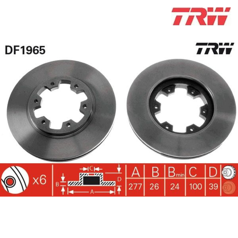 Brake Disc TRW DF1965 For NISSAN, FORD (1 pcs)