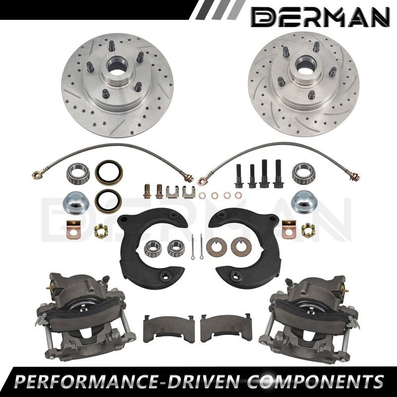 Front Disc Brake Kit 11 In, 5 on 4-3/4 drilled and slotted Rotors for Mustang II