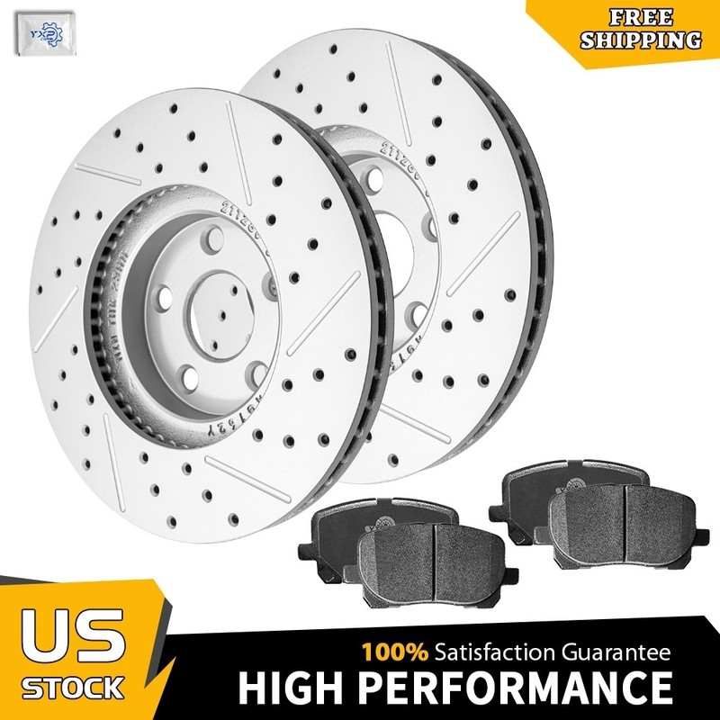 Front Disc Drilled Rotors + Brake Pads for 2003-2008 Toyota Corolla Pontiac Vibe