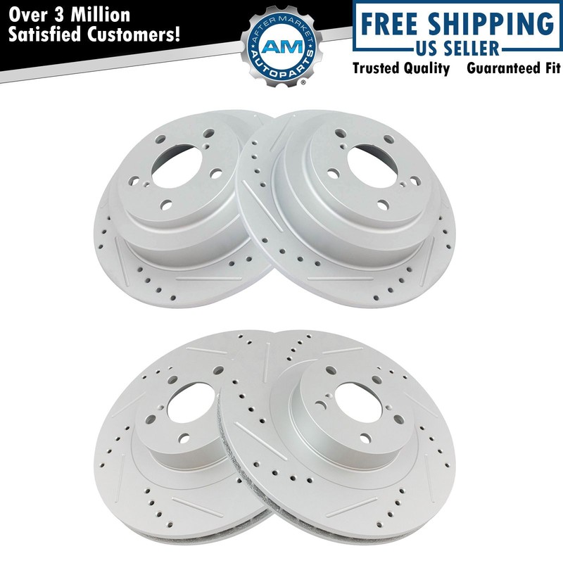Performance Drilled & Slotted Front & Rear Zinc Coated Brake Rotor Set