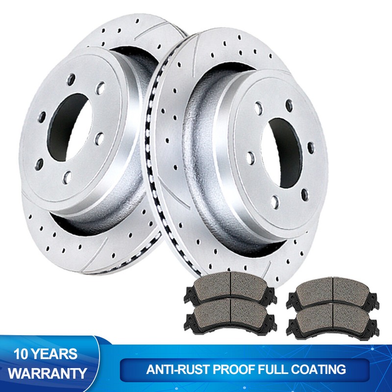 6-Lugs REAR Drilled Rotors Ceramic Brake Pads for 2012-2020 Ford F-150 Brakes