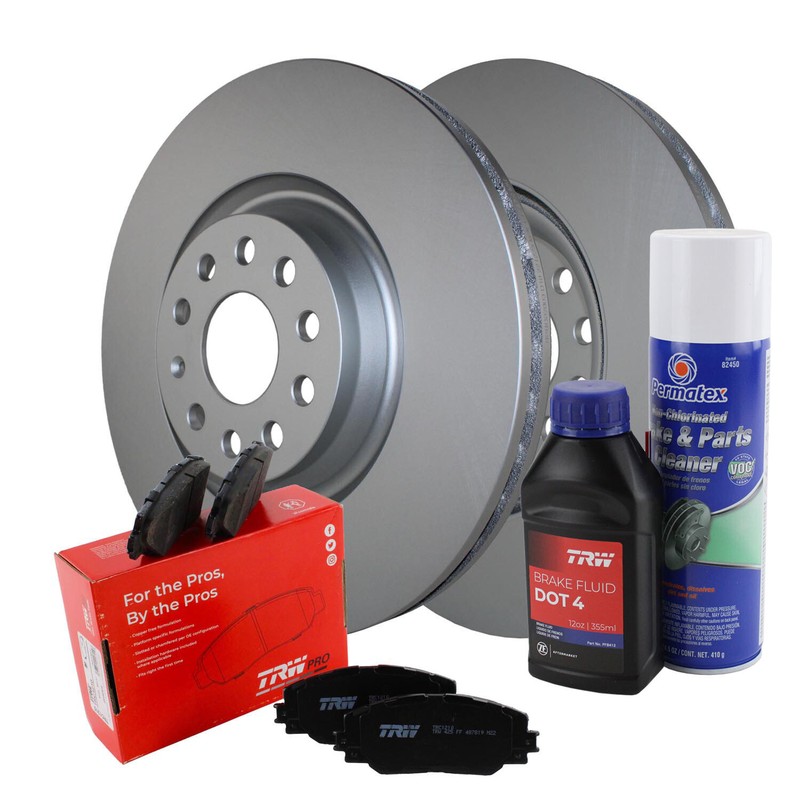 Front Brake Kit 340mm Disc Rotors & TRW Pro Low-Metallic Pads For VW GTI S 2.0L