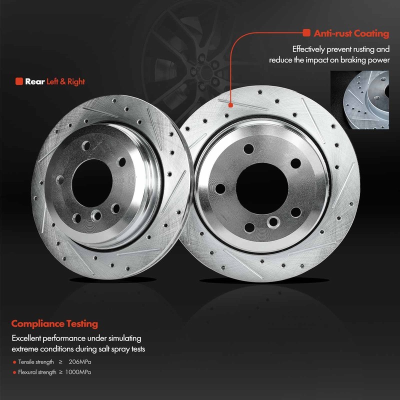 12pcs Front & Rear Side Drilled Rotors & Brake Pads for BMW 325xi E46 2001-2005 gallery