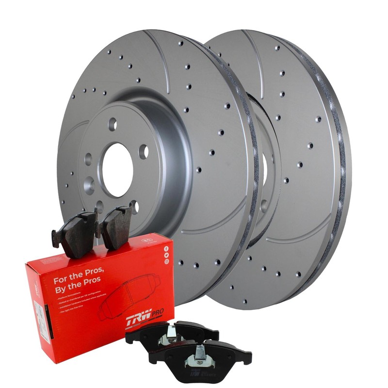 Front Brake Kit 336mm Drilled Rotors TRW Low-Met Pads For Volvo S60 S80 V60 XC70