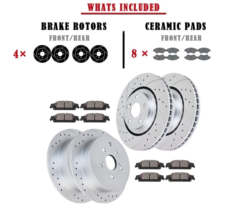 ​Front and Rear Brake Rotors Brake Pads Kit for Toyota Highlander Sienna Brakes gallery