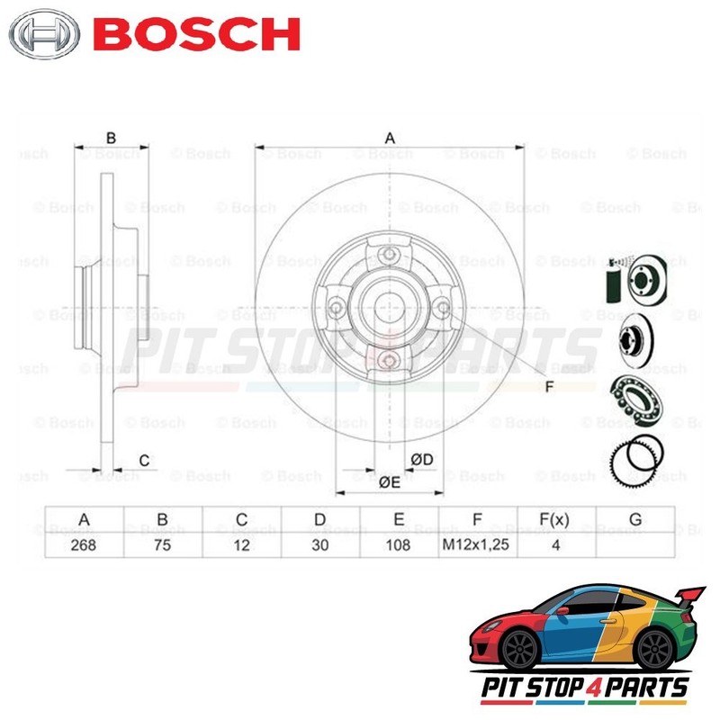 Bosch 0986479387 Brake Disc 75 mm Fits Citroën C4 2011-2013 424945 424946 424945