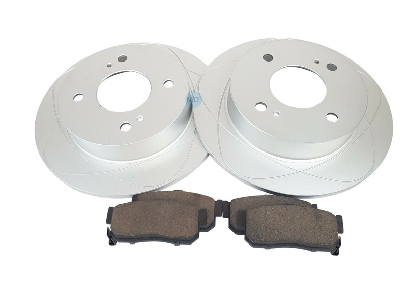 Rear Slotted Disc Brake Rotors & Pads fits Infiniti G20, Nissan Altima; 258mm