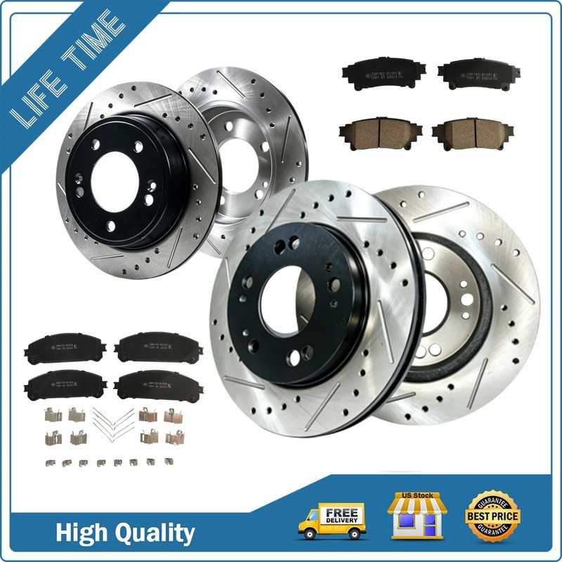 Front Rear Drilled Disc Brake Rotors Brake Pads for 2015-2019 Toyota Highlander