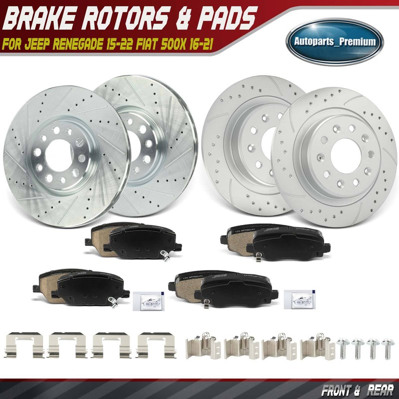 12pcs Front & Rear Left & Right Drilled Rotor & Brake Pad for Jeep Renegade Fiat