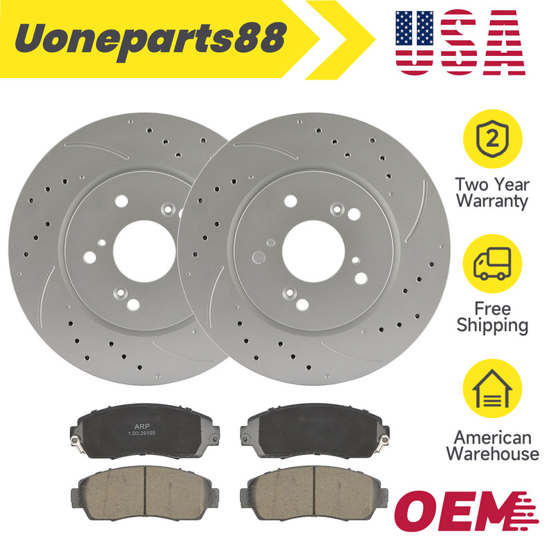 296mm AWD Front Drilled Rotors + Ceramic Pads for 2012-2016 Honda CR-V Crosstour