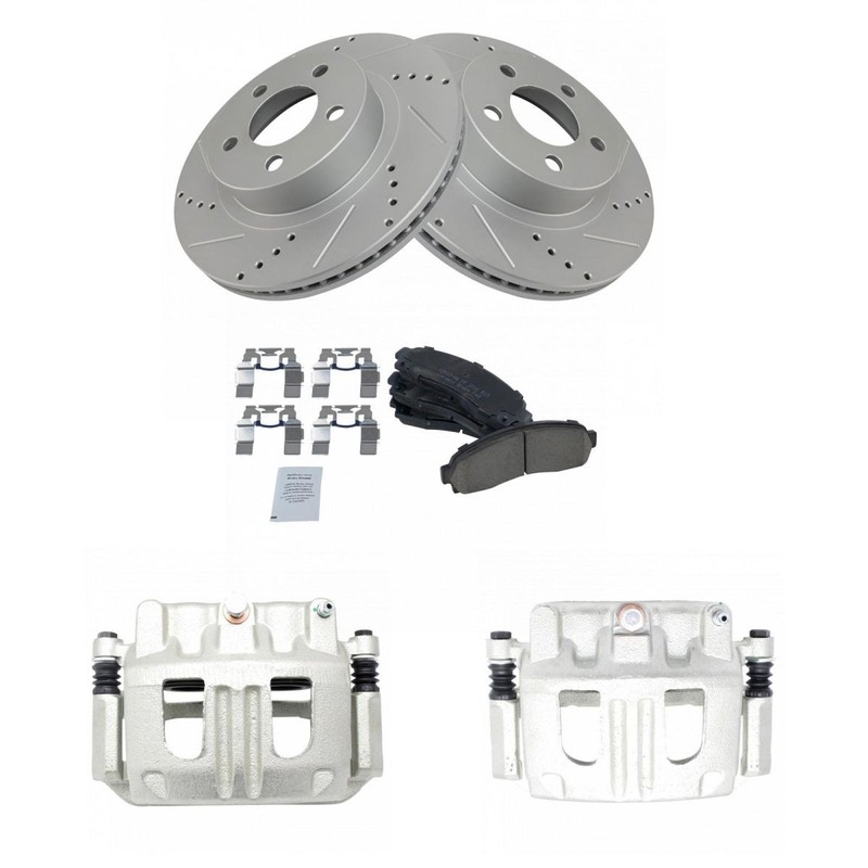 TRQ Front Ceramic Brake Pads Performance Rotors & Calipers Kit for Ford Mazda gallery