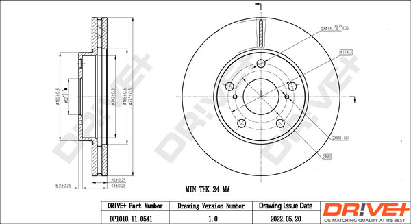 DR!VE+ DP1010.11.0541 FRONT BRAKE DISC FOR TOYOTA