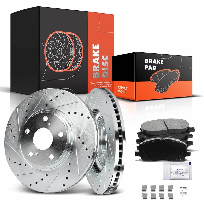 Drilled Brake Rotors & Ceramic Brake Pads for Toyota Highlander 2001-2007 Front