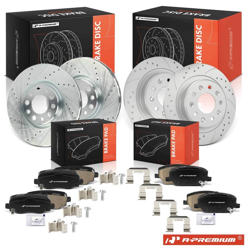 A-Premium 12x LH & RH Drilled Rotor & Brake Pad Front & Rear for Fiat 500X 16-21