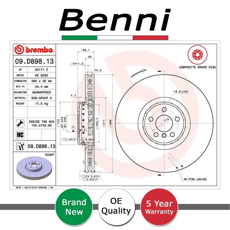 Brake Disc Front Right Benni Fits BMW 8 Series 2018- X5 2018- X7 2019- X6 2019- gallery
