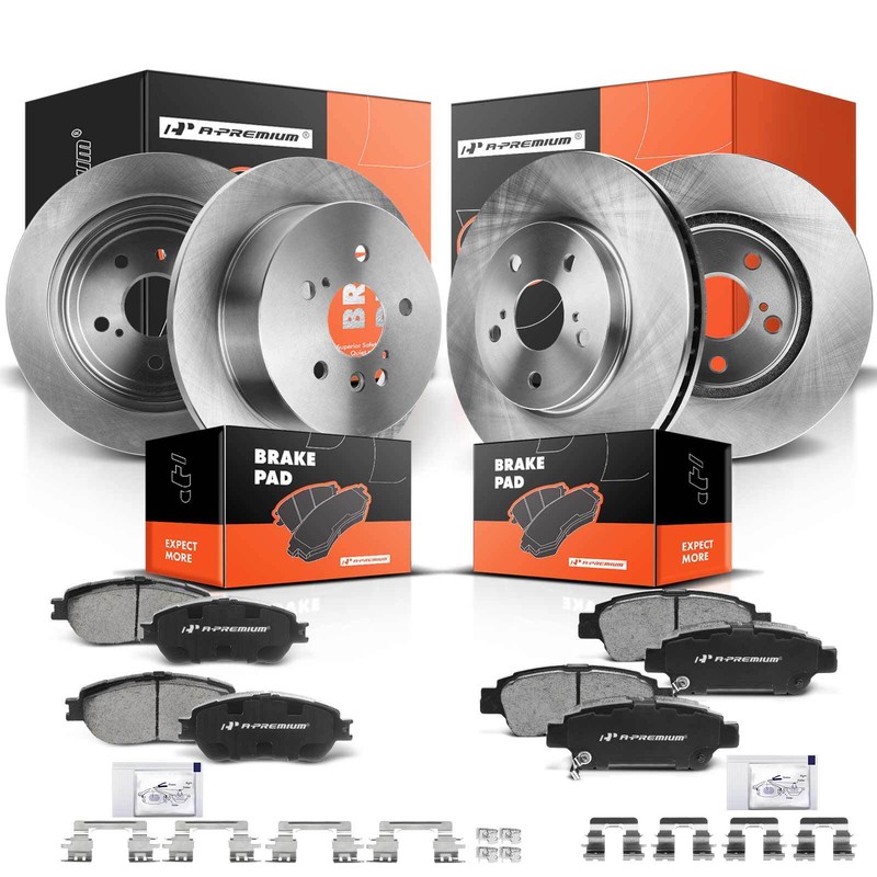 Front & Rear Disc Brake Rotor & Ceramic Brake Pads for Toyota Sienna 04-10 3.3L