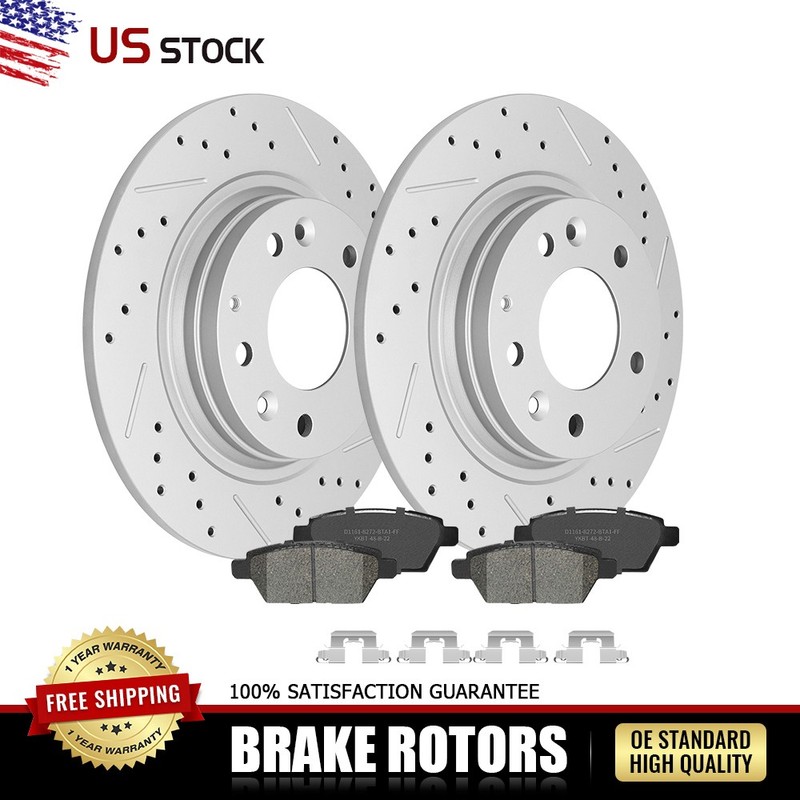 Rear Drilled Rotors and Brake Pads Set for Ford Fusion Mazda 6 MKZ Zephyr Milan