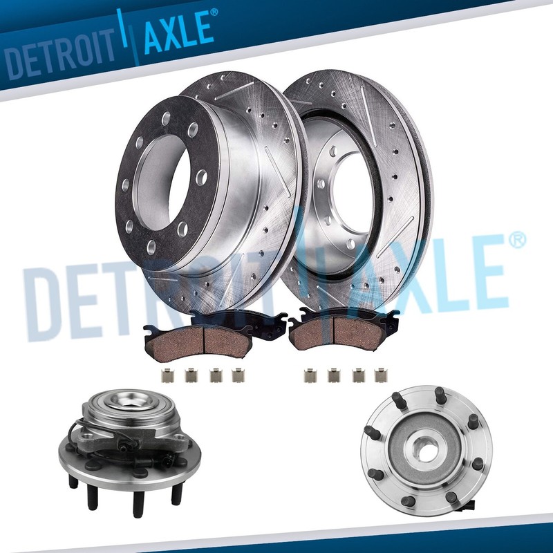 Front Drilled Brake Rotors Pads + Wheel Hub for 2012 2013 2014 2WD Ram 2500 3500