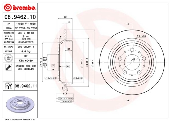 Brembo 08.9462.11 Brake Disc for Volvo