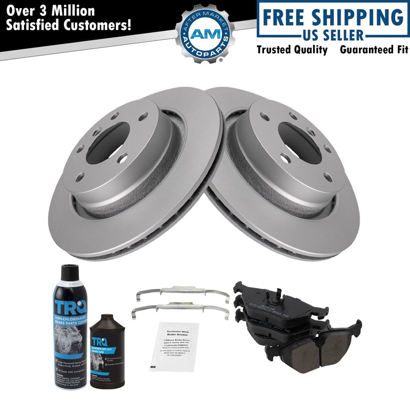Coated Rotor & Brake Pad Semi Metallic Kit w/Fluids Rear w/Fluids for BMW 3