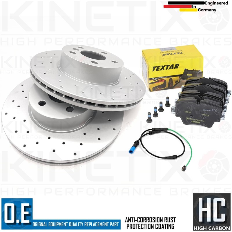 FOR BMW 316d G21 M SPORT CROSS DRILLED FRONT BRAKE DISCS TEXTAR PADS WIRE 307mm