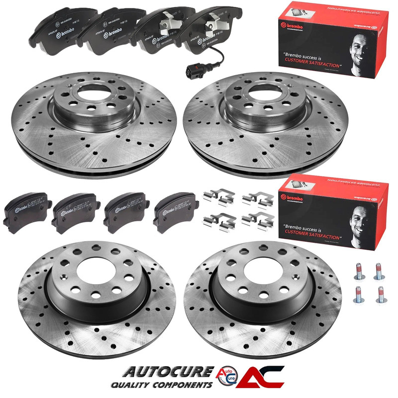 FOR AUDI Q3 2.0 TDI (MK1) FRONT & REAR DRILLED BRAKE DISCS & BREMBO PADS SET