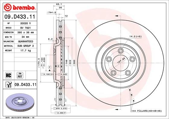 Brembo 09.D433.11 Brake Disc for Jaguar gallery