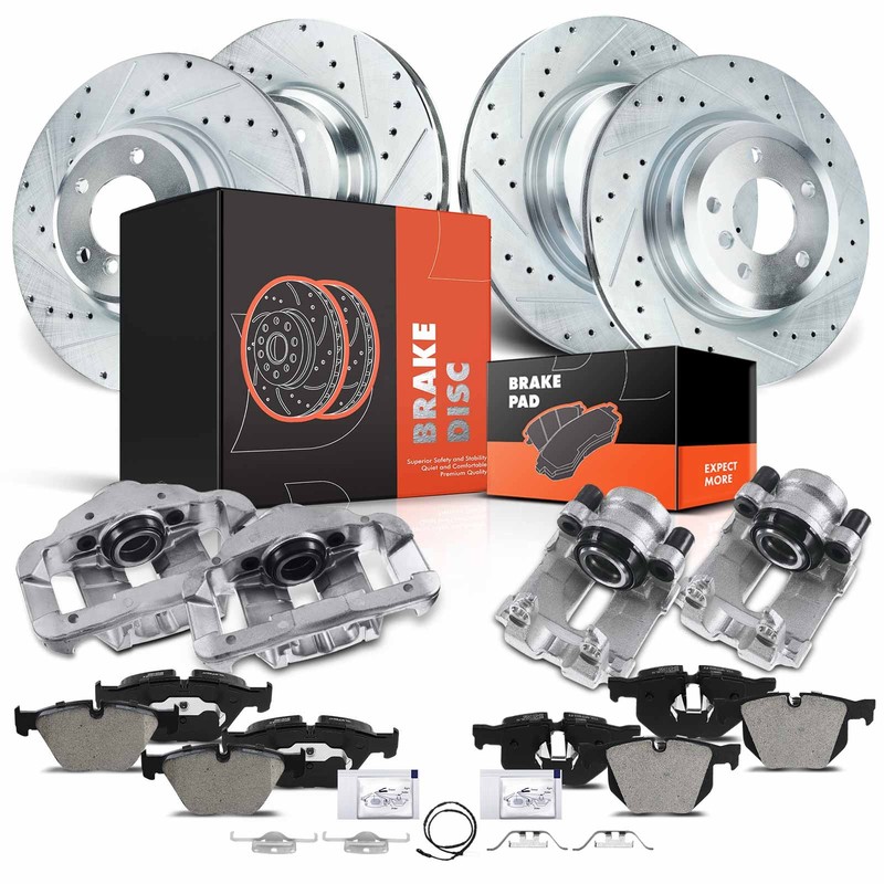 Front & Rear Drilled Brake Rotors & Pads&Calipers for BMW E90 E92 E93 335d 335i
