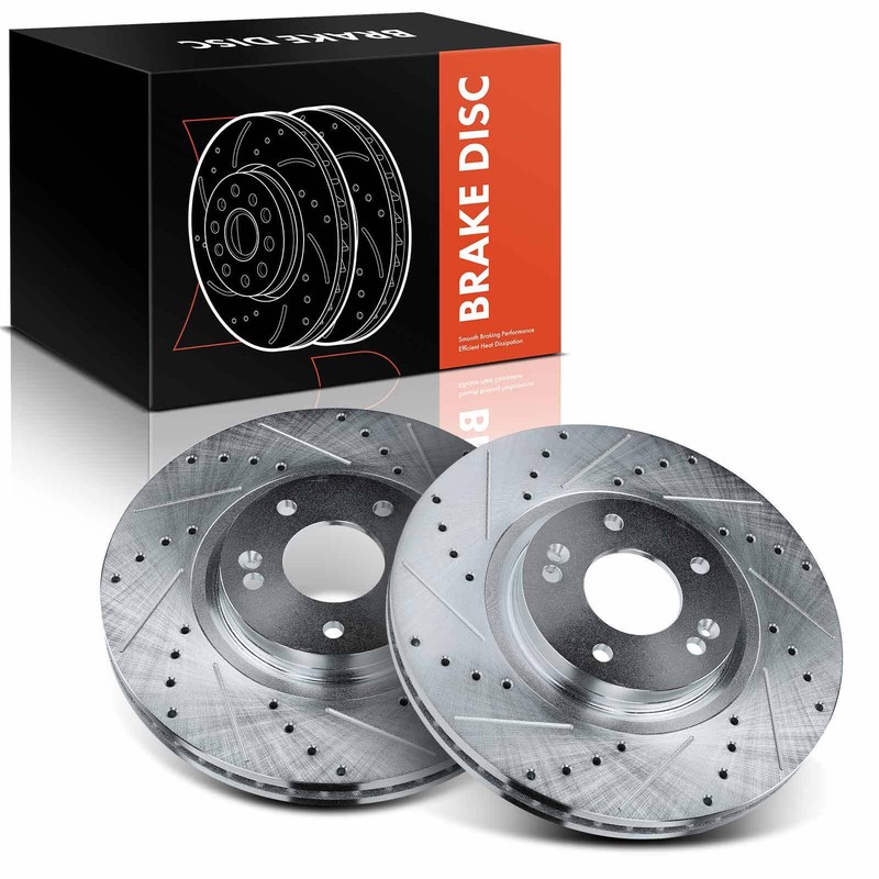 Front L &R Drilled & Slotted Brake Rotors for Hyundai Santa Fe Sport Kia Sorento