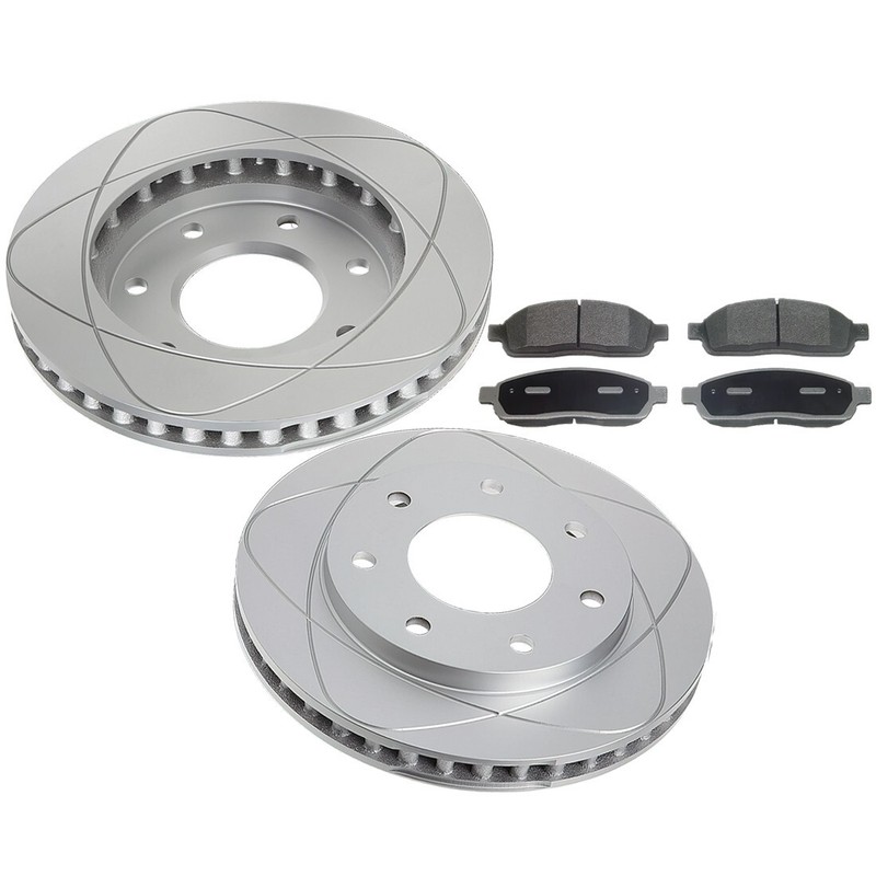 Front Slotted Disc Brake Rotors & Pads Set Fits Lincoln Mark LT, Ford F-150 4WD