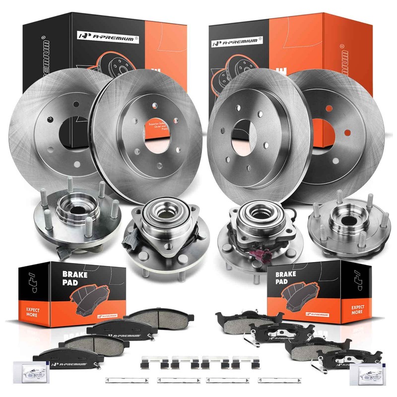 A-Premium Front & Rear Disc Brake Rotor & Pad & Hub Bearing for INFINITI Nissan