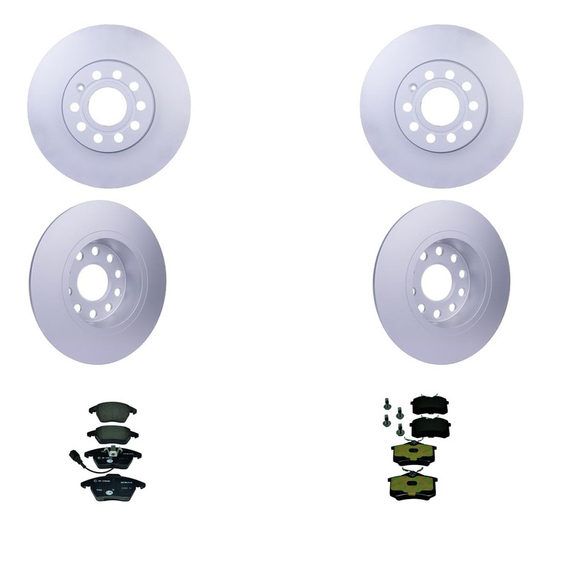 Hella Front & Rear Rotors Low-Met Disc Brake Pad Kit For Volkswagen Beetle Golf