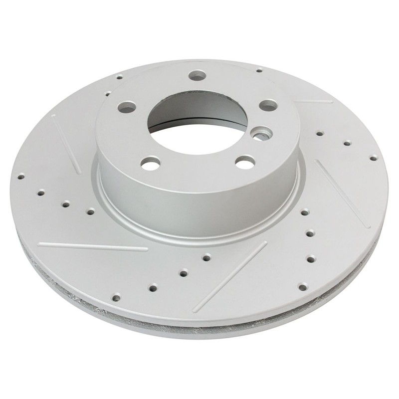 Front Semi-Metallic Brake Pad Performance Drilled Slotted Coated Rotor Kit gallery