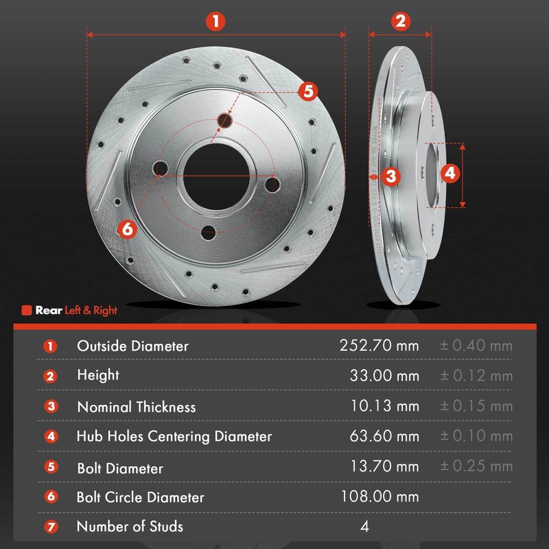 12x Front & Rear Drilled Rotors & Brake Pads for Ford Focus 2001-2004 Exc. SVT gallery