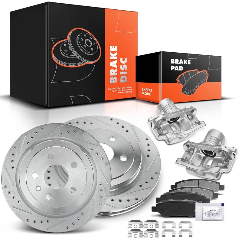 Rear Drilled Brake Rotor & Pads+ Brake Calipers for Chevrolet Camaro 10-15 3.6L