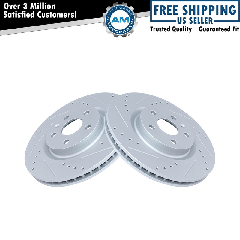 Front Performance Drilled Slotted G-Coated Disc Brake Rotor Pair New