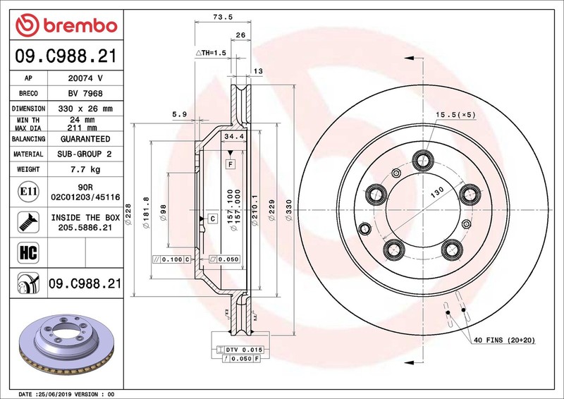 Brembo Porsche Cayenne 05 9ya 330mm Rear Brake Disc Pair Kit gallery