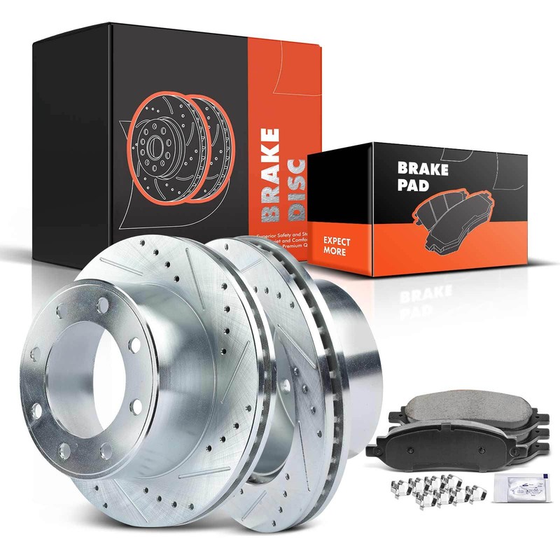 Drilled Rotors & Ceramic Brake Pads for Ford F-250 F-350 Super Duty 05-07 Rear