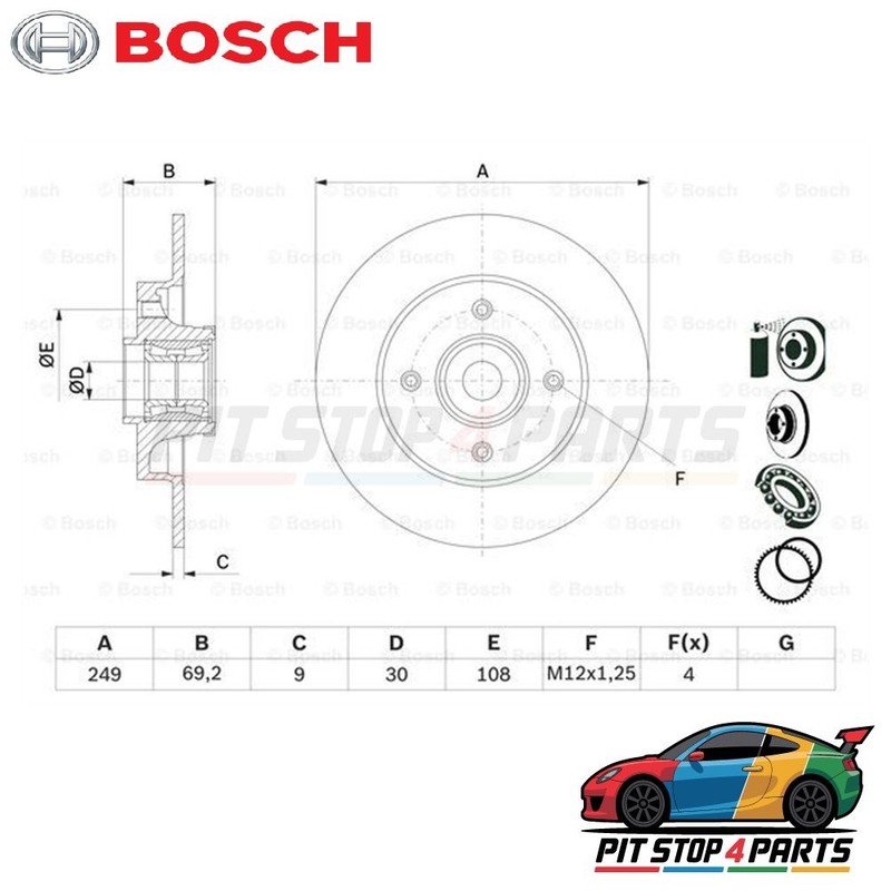 Bosch 0986479275 Brake Disc Single 69 mm Fits Citroën C4 2004-2011 424932 424919