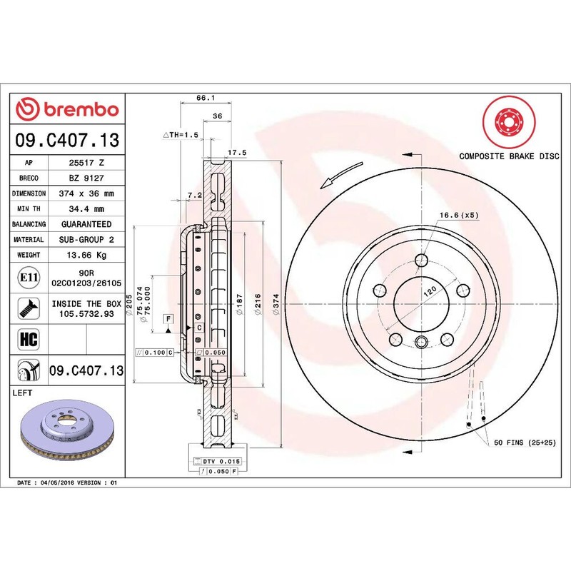 BREMBO DISC BRAKE ROTOR 09.C407.13 gallery