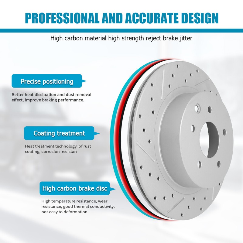 Front And Rear Drilled Rotors + Brake Pads for 2006 - 2021 Dodge Ram 1500 5 Lug gallery