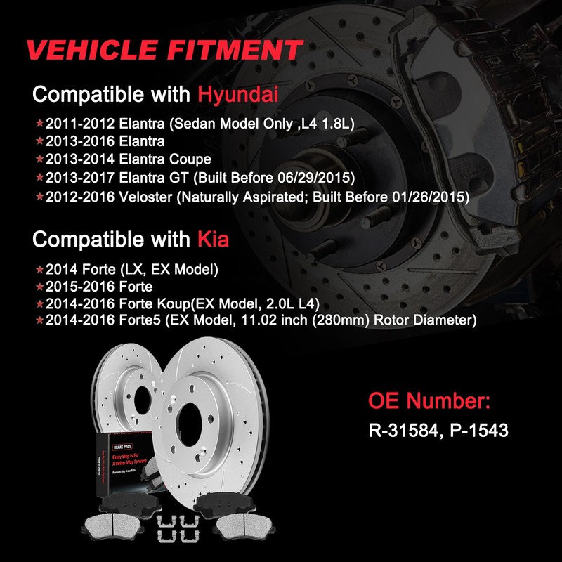 Front Drilled Brake Rotors & Ceramic Brake Pads for Hyundai Veloster 2012-2016 gallery