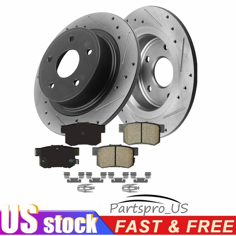 Rear Drilled Rotors + Brake Pads for Element Honda 2004 2005 2006- 2008 Acura TL