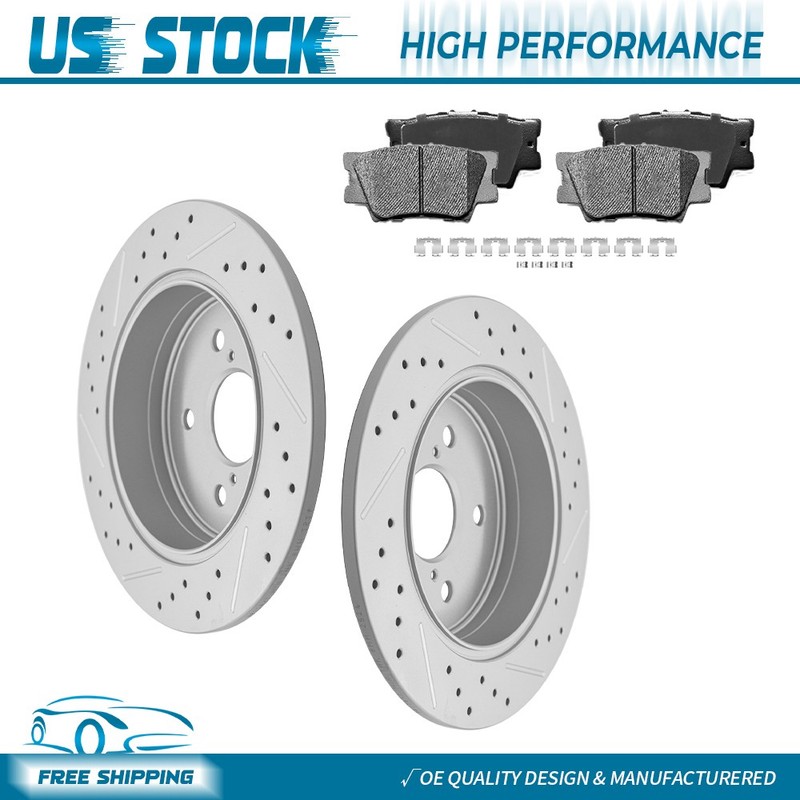 Rear Drilled Rotors+Brake Pads for 2018-23 Toyota Camry W/O Electric Park Brake