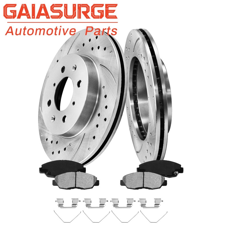 Front Drilled Brake Rotors & Brake Pads For 1999-05 Honda Civic 1997-05 Acura EL