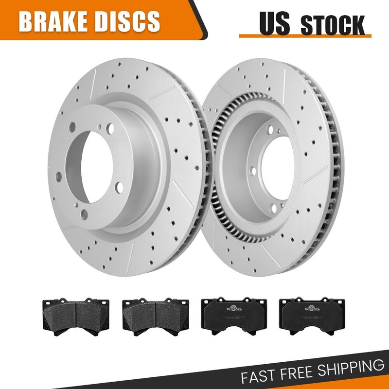 Front Brake Rotors + Ceramic Pads for Toyota Land Cruiser Sequoia Tundra